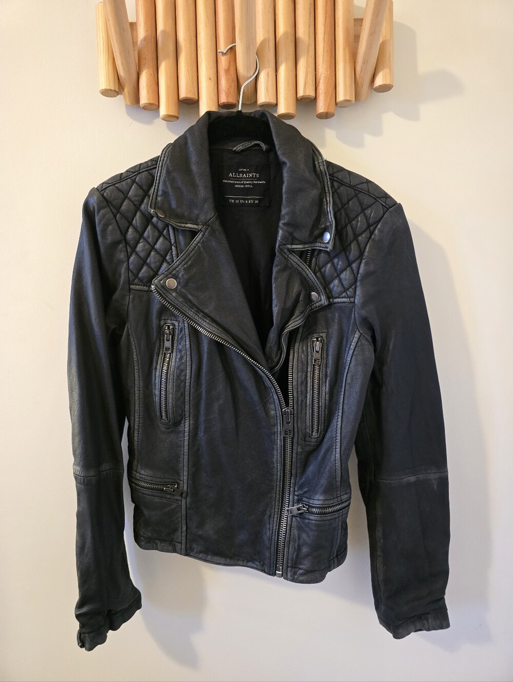 Allsaints Cargo Leather Biker Jacket UK10 US6 - Black